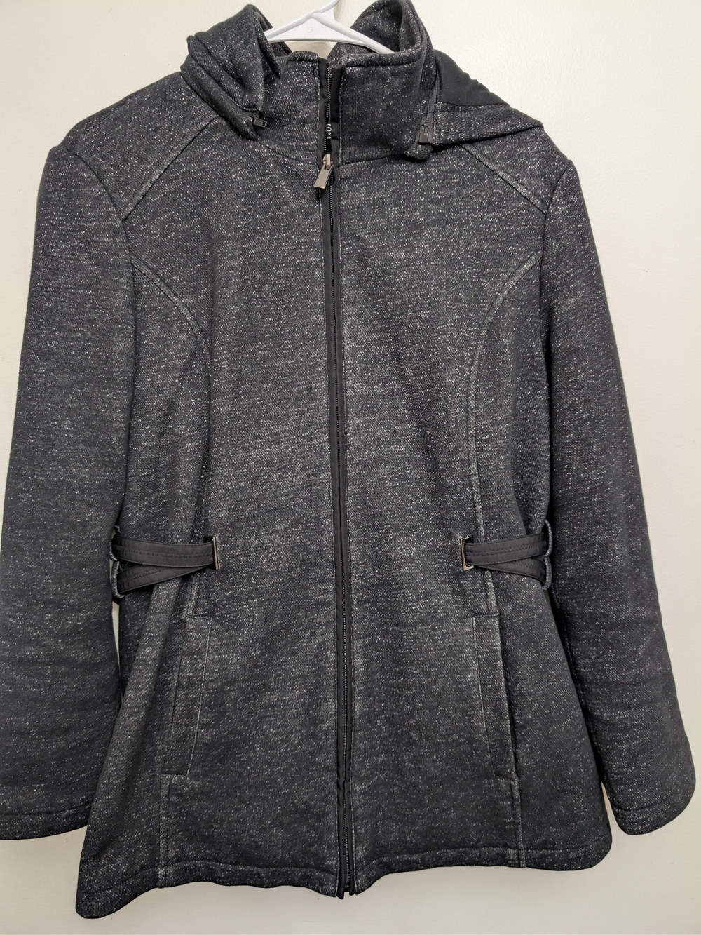 Jones New York Signature Black Marled Hooded Jacket - Size L